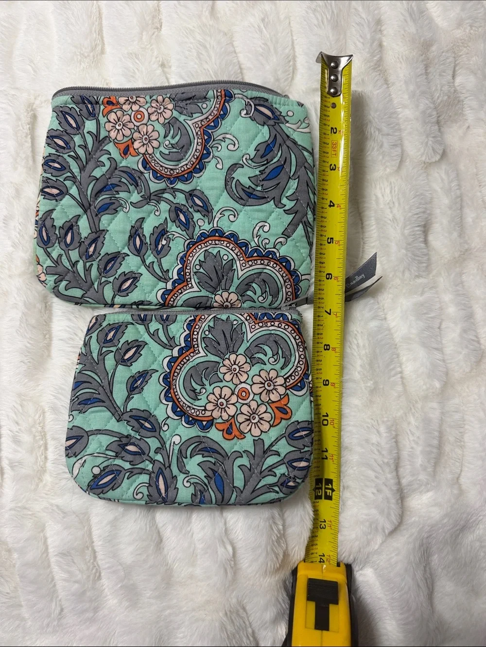 Vera Bradley Mint Floral Quilted Zip Pouch Duo
